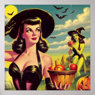 Niedliches Vintages Halloween-Button Poster