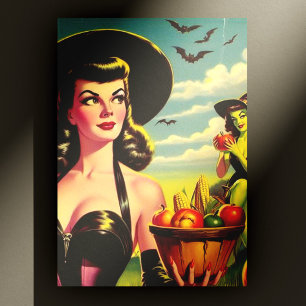 Niedliches Vintages Halloween-Button Postkarte