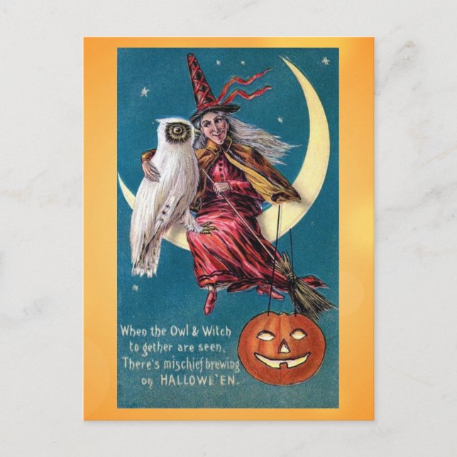 Niedliches Vintages Halloween-Owl-Viktorianisches  Postkarte (Vorderseite)