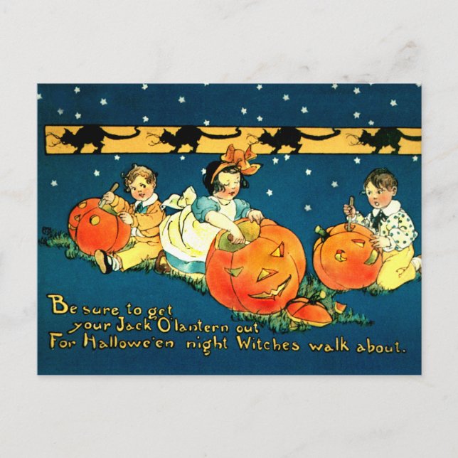 Niedliches Vintages Halloween Postkarte (Vorderseite)