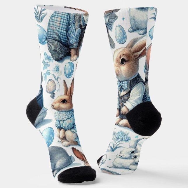 Niedliches Vintages Kaninchen Nahtlos Socken (Gewinkelt)