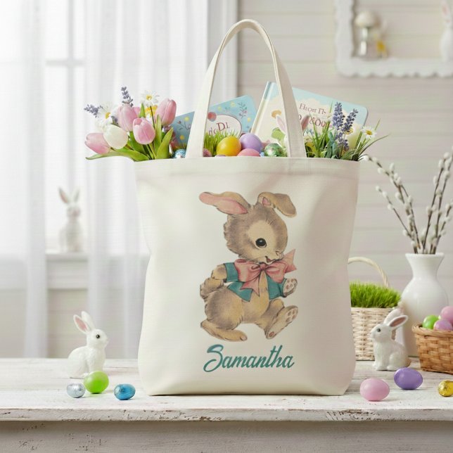 Niedliches Vintages Kaninchen Tragetasche (Cute Vintage Bunny Rabbit Custom Tote Bag)