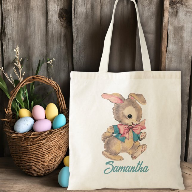 Niedliches Vintages Kaninchen Tragetasche (Cute Vintage Bunny Rabbit Custom Tote Bag)