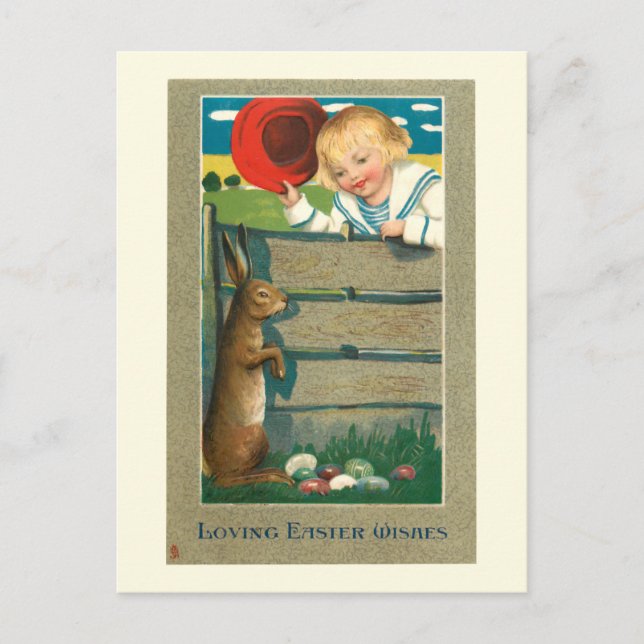 Niedliches Vintages Kind und Ostern Postkarte (Vorderseite)