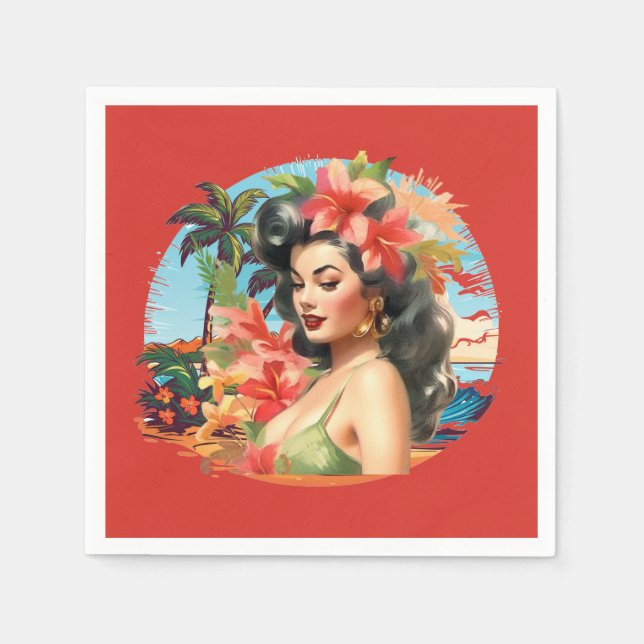Niedliches Vintages Lady Beach Party Serviette (Vorderseite)