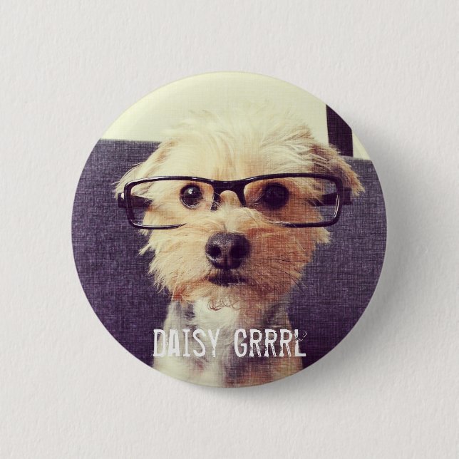 Niedliches Vintages Morkie Foto-Button Button (Vorderseite)