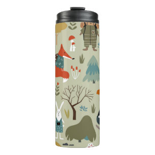 Niedliches Vintages nahtloses Muster mit Taiga-Tie Thermosbecher