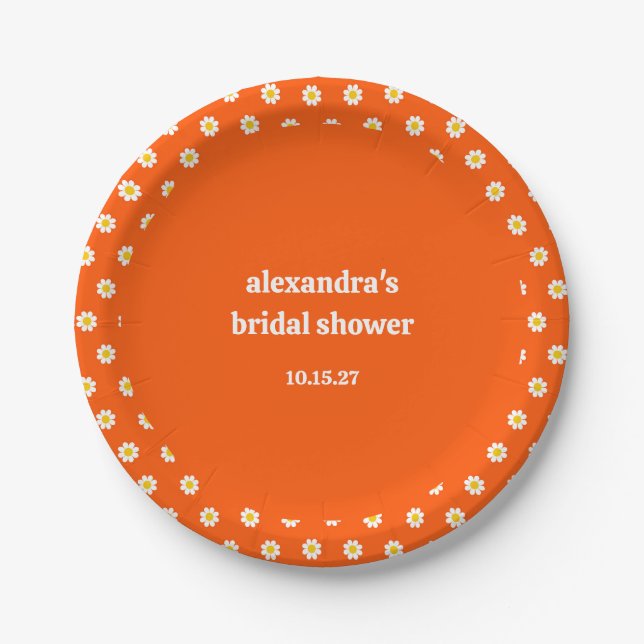 Niedliches Vintages Orange Daisies Brautparty kund Pappteller (Vorderseite)