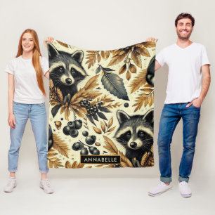 Niedliches Vintages Racoon Muster Fleecedecke