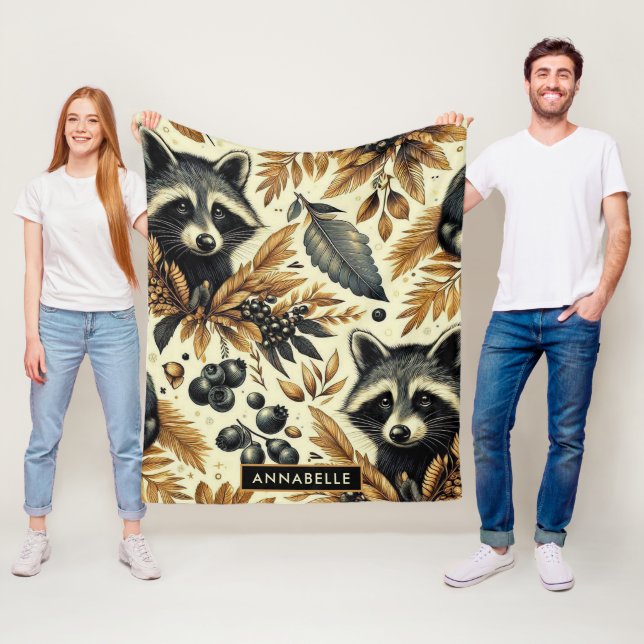 Niedliches Vintages Racoon Muster Fleecedecke (Beispiel)