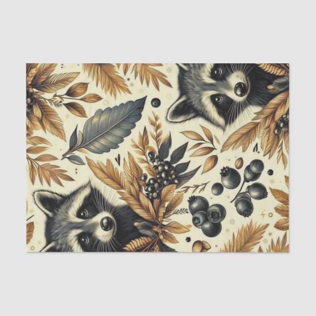 Niedliches Vintages Racoon Muster Seidenpapier (Vorderseite)