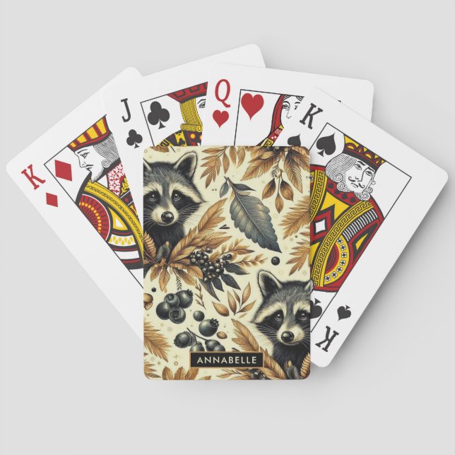 Niedliches Vintages Racoon Muster Spielkarten (Rückseite)