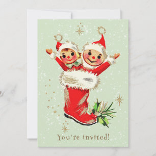 Niedliches Vintages Retro Elves Sage Weihnachts-Pa Einladung