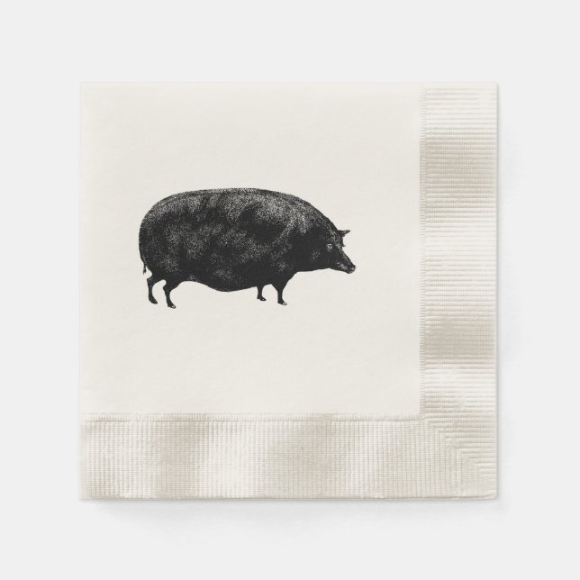 Niedliches Vintages Schwein Serviette (Vorderseite)