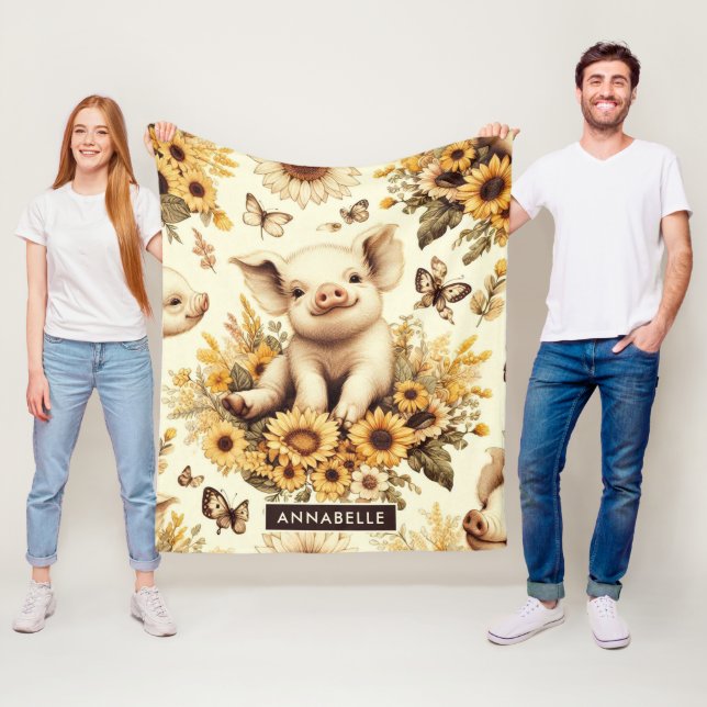 Niedliches Vintages Sonnenblumenmuster Fleecedecke (Beispiel)