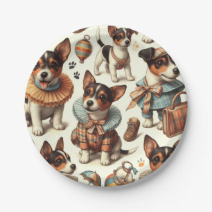 Niedliches Vintages Spielzeug Fox Terrier Nahtlos Pappteller