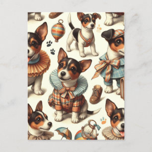 Niedliches Vintages Spielzeug Fox Terrier Nahtlos Postkarte