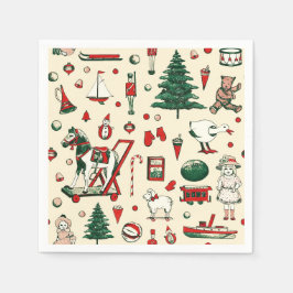 Niedliches Vintages Spielzeug Weihnachtsbaum Serviette