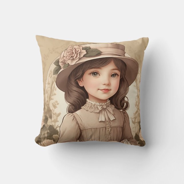 Niedliches Vintages Viktorianisches Girl-Portrait Kissen (Vorderseite)