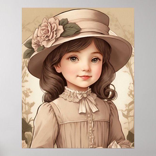 Niedliches Vintages Viktorianisches Girl-Portrait Poster (Vorne)