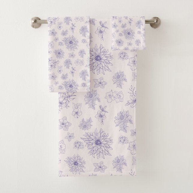 Niedliches violettes Blumenmuster Badhandtuch Set (Insitu)