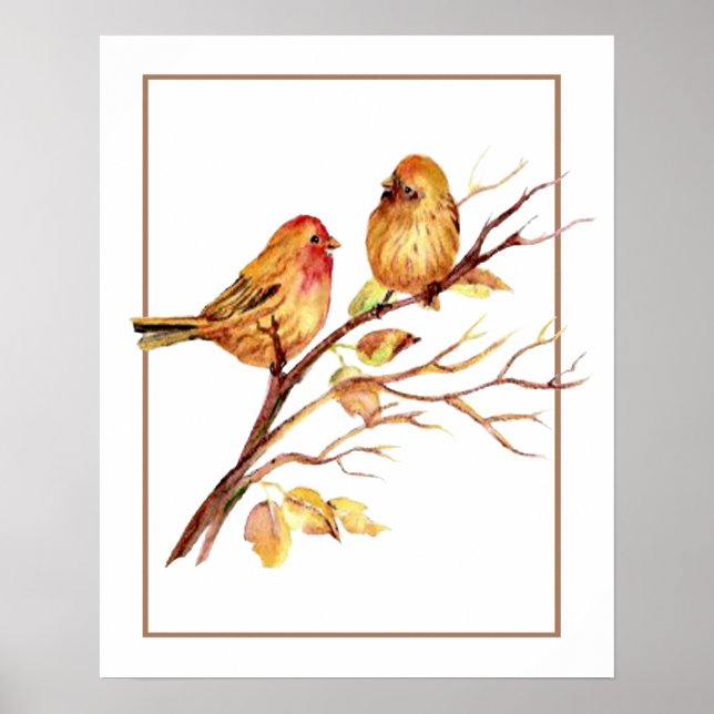 Niedliches Vogel-Paar auf Baumzweig Kunst Poster (Vorne)