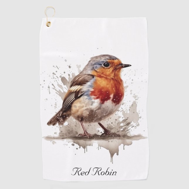 Niedliches Vogelrottrobin in Aquarellfarbe, anpass Golfhandtuch (Vorderseite)