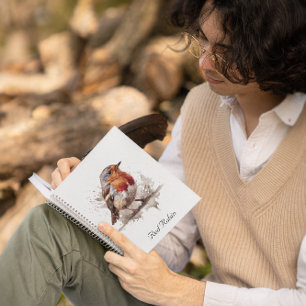 Niedliches Vogelrottrobin in Aquarellfarben indivi Notizblock
