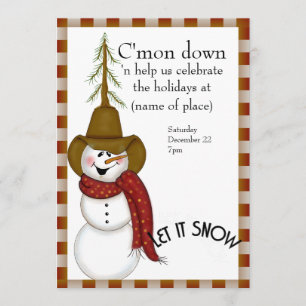 Niedliches Volkskunst-Cowboysnowman-Weihnachten Einladung