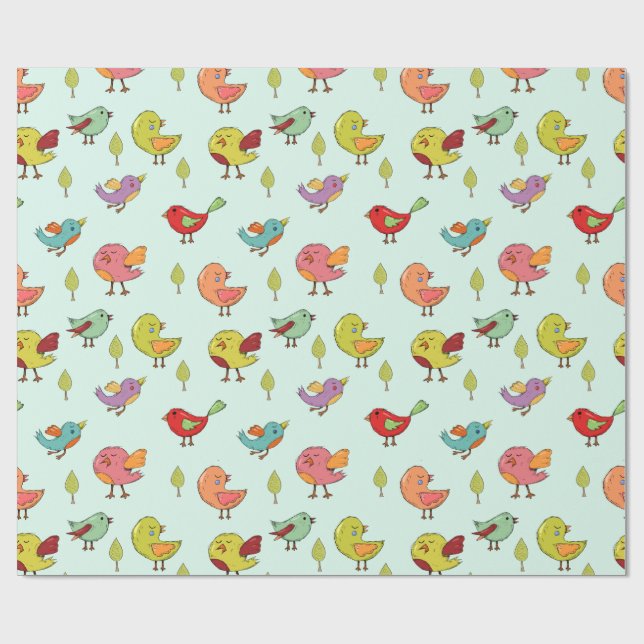 Niedliches, von Hand Gezeichnet Vogelmuster Geschenkpapier (Flach)