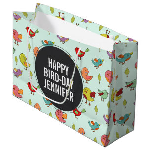 Niedliches, von Hand Gezeichnet Vogelmuster Große Geschenktüte
