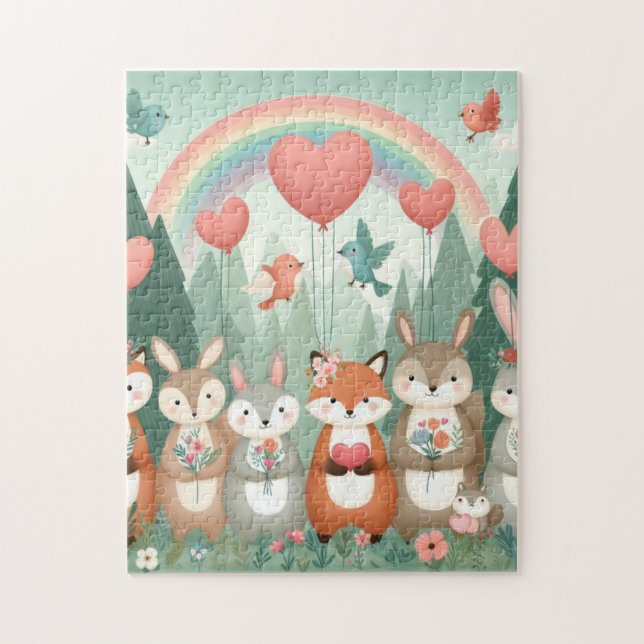 Niedliches Wald-Kreatur-Regenbogenvalentin (Vertikal)