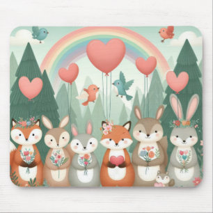 Niedliches Wald-Kreatur-Regenbogenvalentin Mousepad