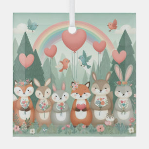 Niedliches Wald-Kreatur-Regenbogenvalentin Ornament Aus Glas