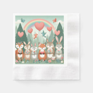 Niedliches Wald-Kreatur-Regenbogenvalentin Serviette