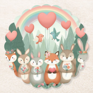 Niedliches Wald-Kreatur-Regenbogenvalentin Untersetzer