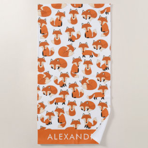 Niedliches Waldland Herbstwald Fox Muster mit Name Strandtuch