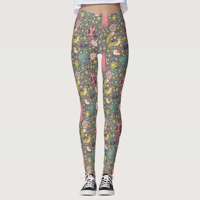 Niedliches Waldtier-Muster Leggings (Vorderseite)