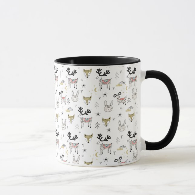 Niedliches Waldtiergekritzel-Muster Tasse (Rechts)