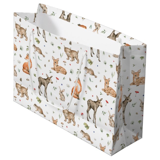 Niedliches Waldtiermuster Große Geschenktüte (Vorderseite Schrägansicht)