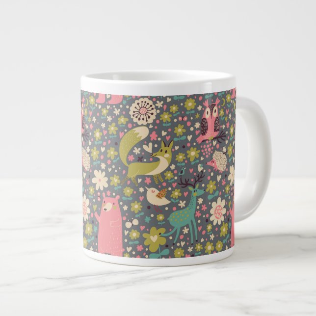 Niedliches Waldtiermuster Jumbo-Tasse (Vorderseite Rechts)