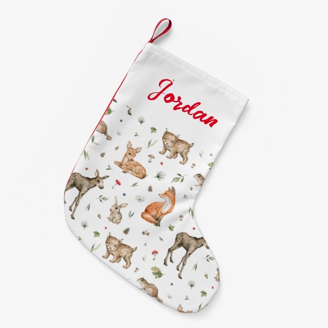 Niedliches Waldtiermuster Kleiner Weihnachtsstrumpf (Vorderansicht (hängend))
