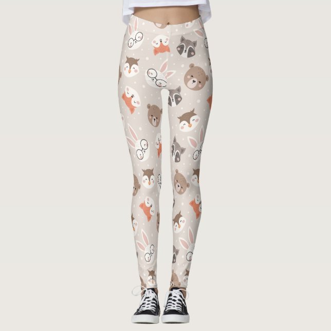Niedliches Waldtiermuster Leggings (Vorderseite)