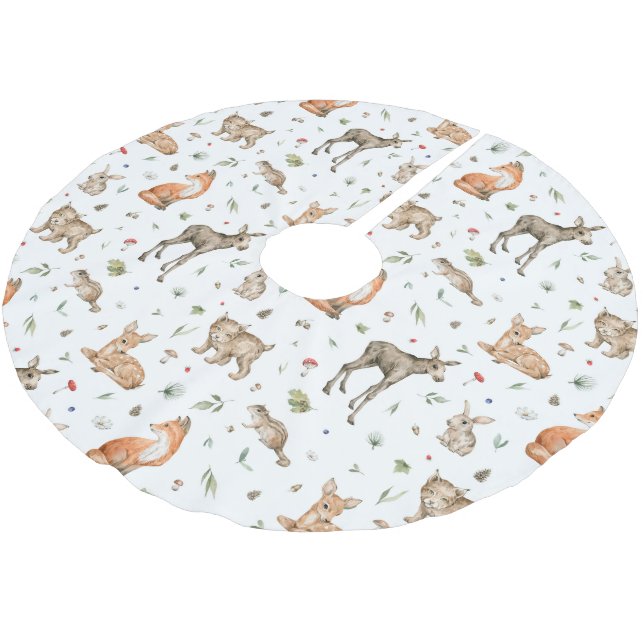 Niedliches Waldtiermuster Polyester Weihnachtsbaumdecke (Schrägansicht)