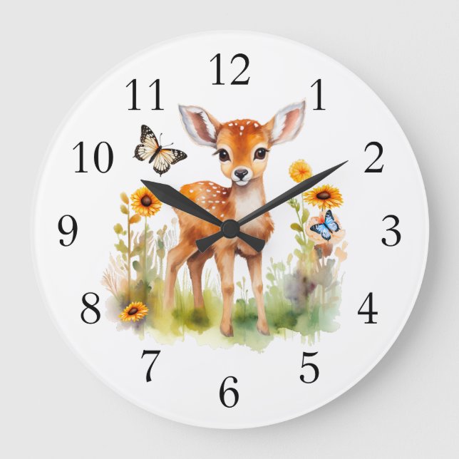 Niedliches Waldtierwild und Schmetterlinge Große Wanduhr (Vorderseite)