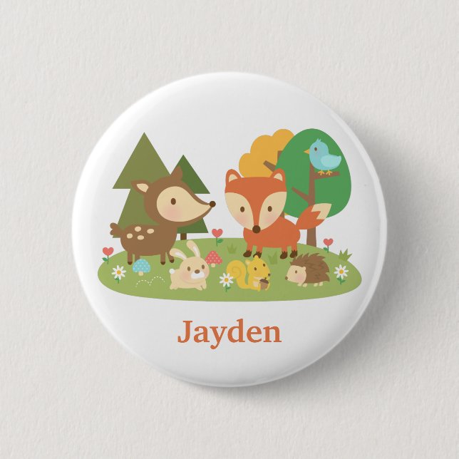 Niedliches Waldwaldtier für Kinder Button (Vorderseite)