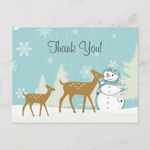 Niedliches Waldwild mit Schneemann Winter Danke Postkarte