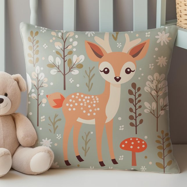 Niedliches Waldwild, Waldfreunde, geschlechtsneutr Kissen (Cute Deer, Woodland Animals Themed Nursery Decor, Throw Pillow.)