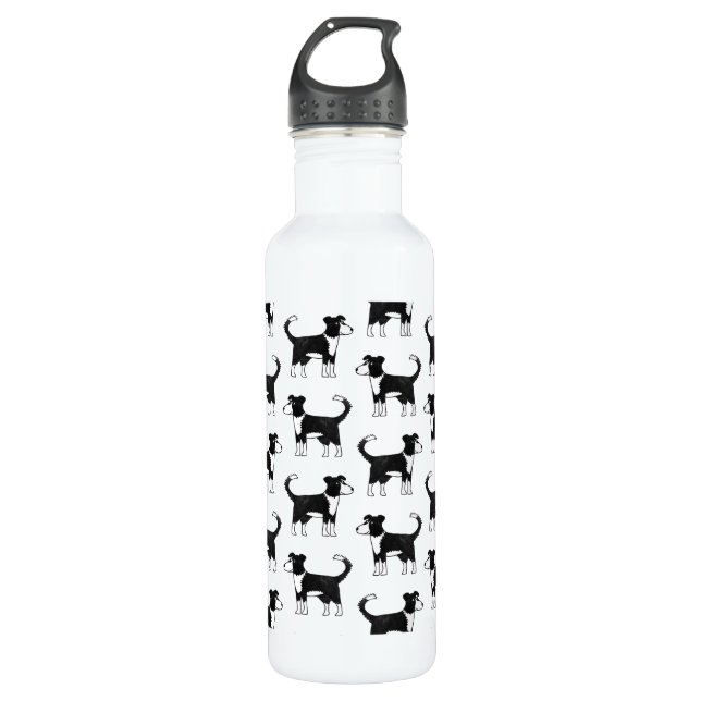 Niedliches walisisches Grenzpolster Edelstahlflasche (Vorderseite)