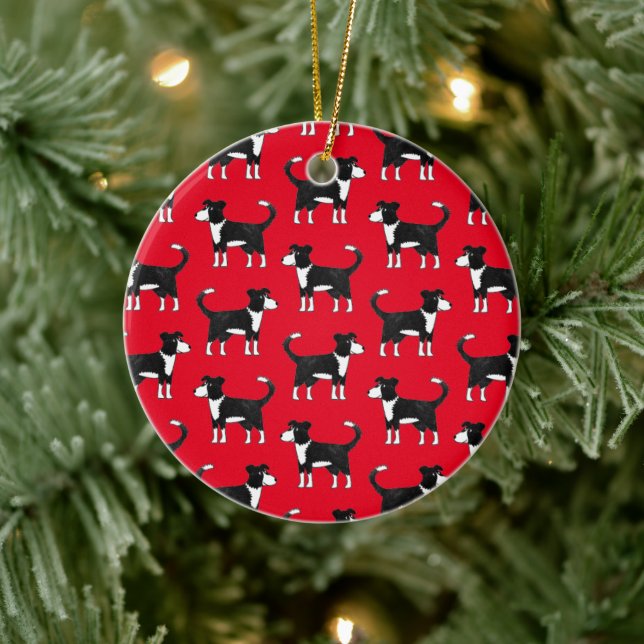 Niedliches walisisches Grenzpolster Keramik Ornament (Baum)
